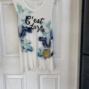 True Vintage Top Tank Off White Floral Embellishment Scoop Neck Tunic NWT Small